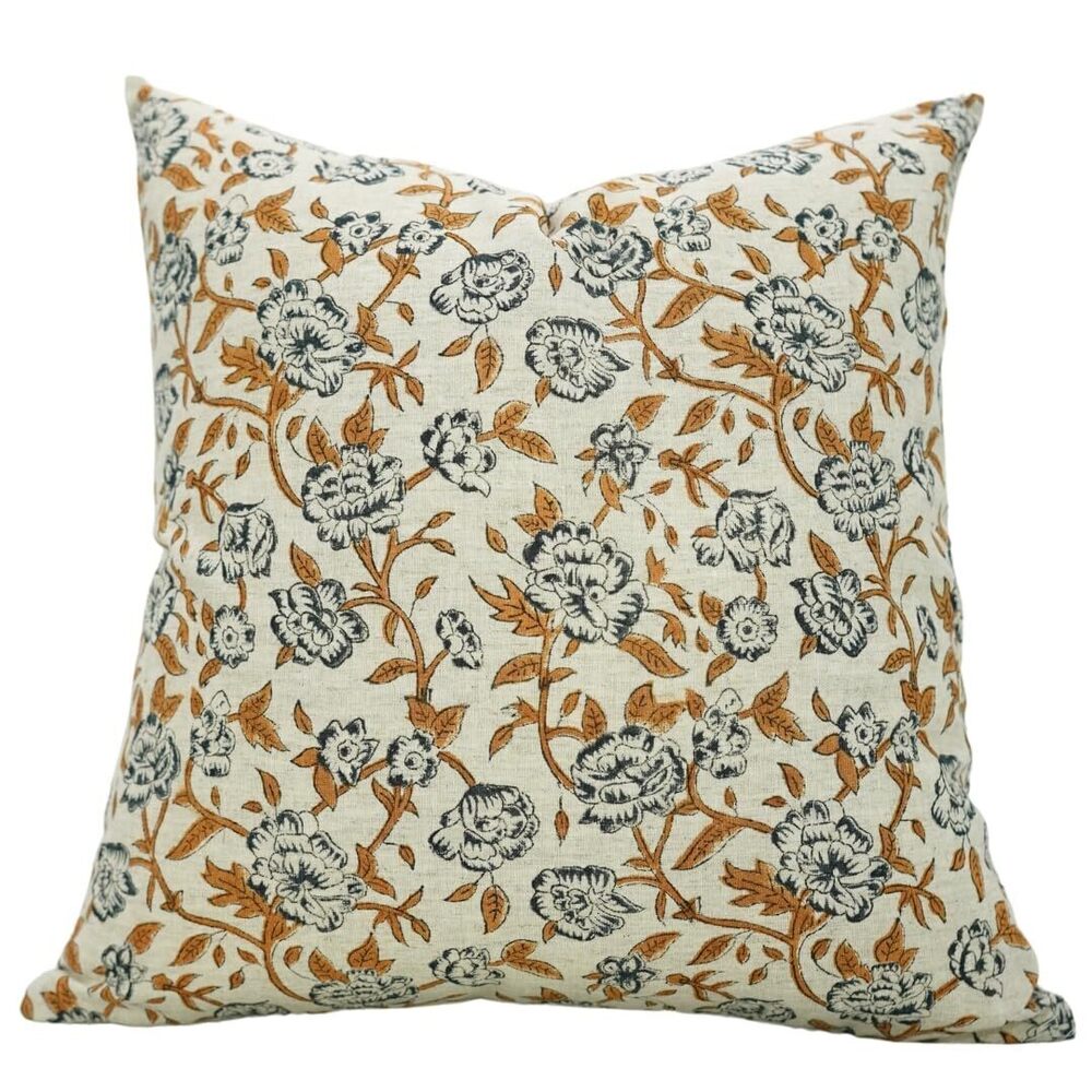 4808 Handmade Block Print Cotton Linen 16"X16" Throw Pillowcase Cushion